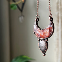 Load image into Gallery viewer, Hematoid Quartz Crescent Moon with Silver Sheen Obsidian Necklace - Ready to Ship
