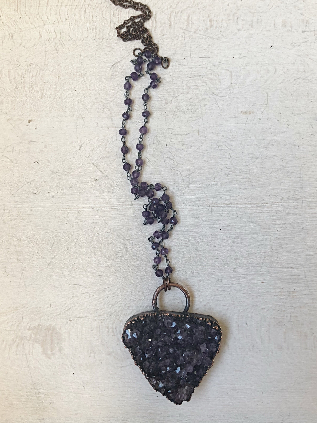 Amethyst Druzy Necklace on Sterling Silver Rosary Chain- Ready to Ship