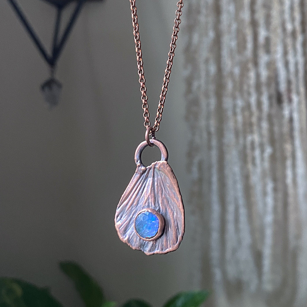 Electroformed Butterfly Wing & Rainbow Moonstone Necklace #2 - Ready to Ship
