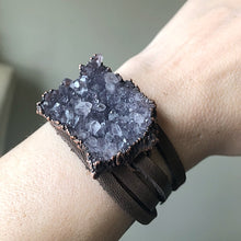 Load image into Gallery viewer, Raw Amethyst Cluster and Leather Wrap Bracelet/Choker - Ready to Ship
