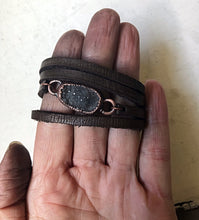 Load image into Gallery viewer, Charcoal Druzy and Leather Wrap Bracelet/Choker #2 (Ready to Ship) - Darkness Calling Collection
