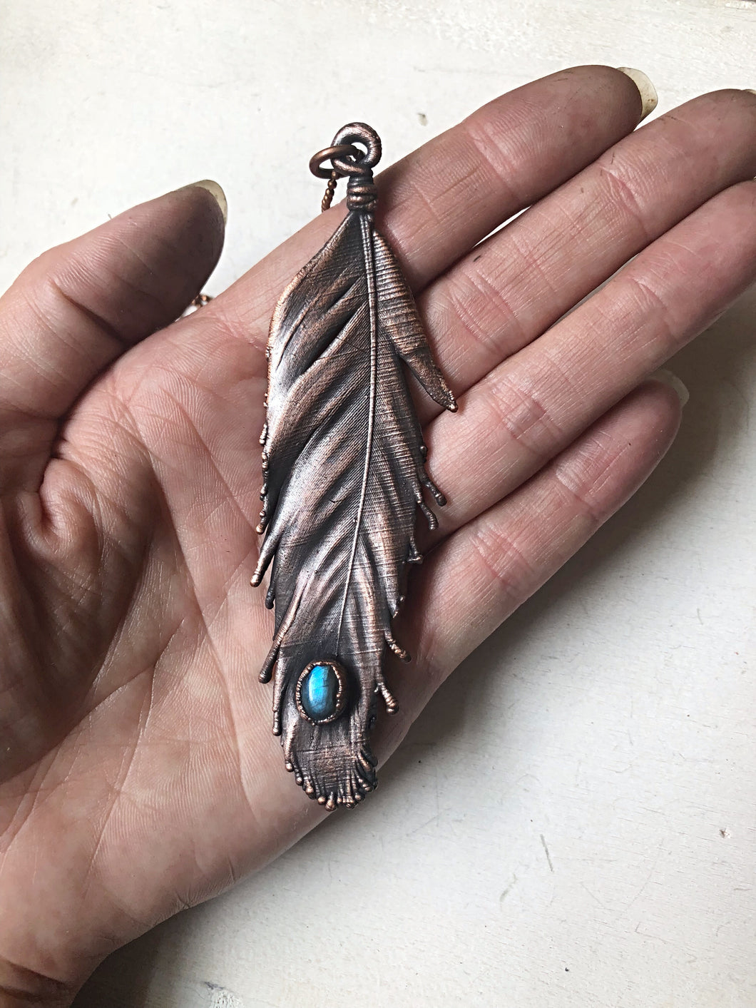 Electroformed Feather and Labradorite Necklace #1 - Moksha Collection
