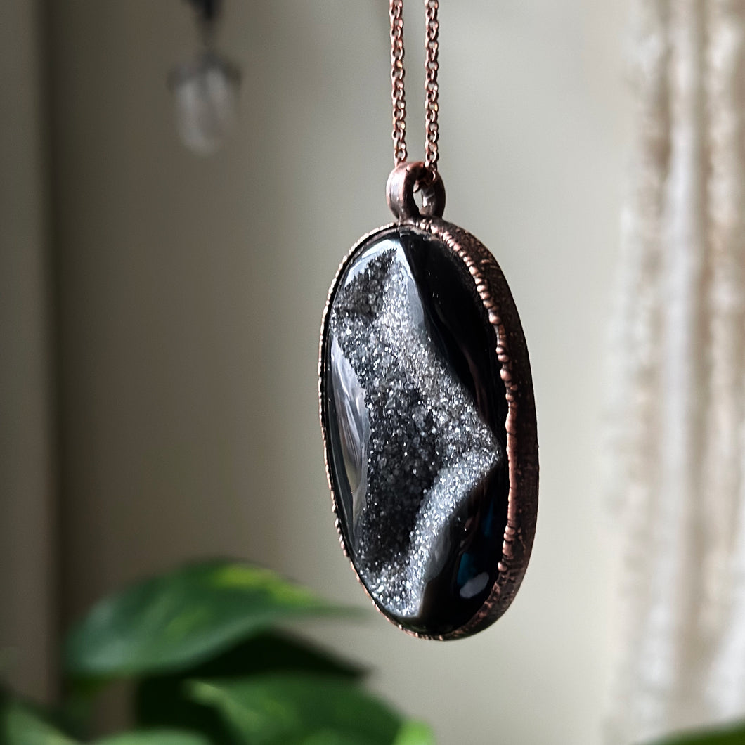 Black Onyx Druzy Necklace - Ready to Ship