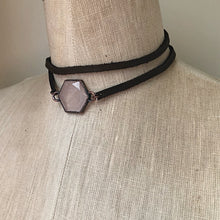 Load image into Gallery viewer, Rose Quartz Hexagon and Leather Wrap Bracelet/Choker #2
