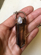 Load image into Gallery viewer, Smoky Quartz Point with Rainbow Moonstone Necklace - Ready to Ship (Flower Moon Collection)
