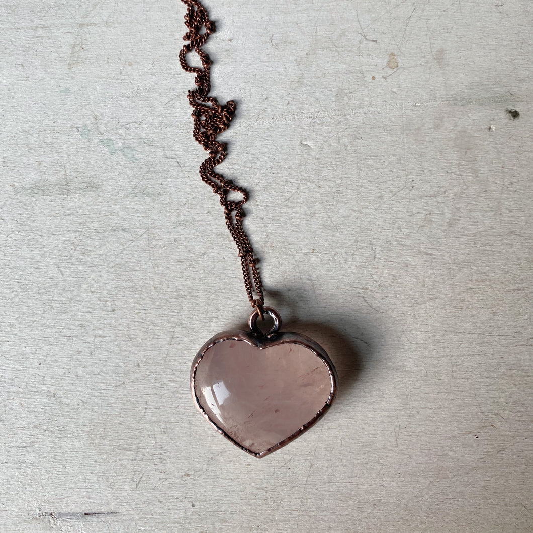 Rose Quartz Heart Necklace #2 - Ready to Ship