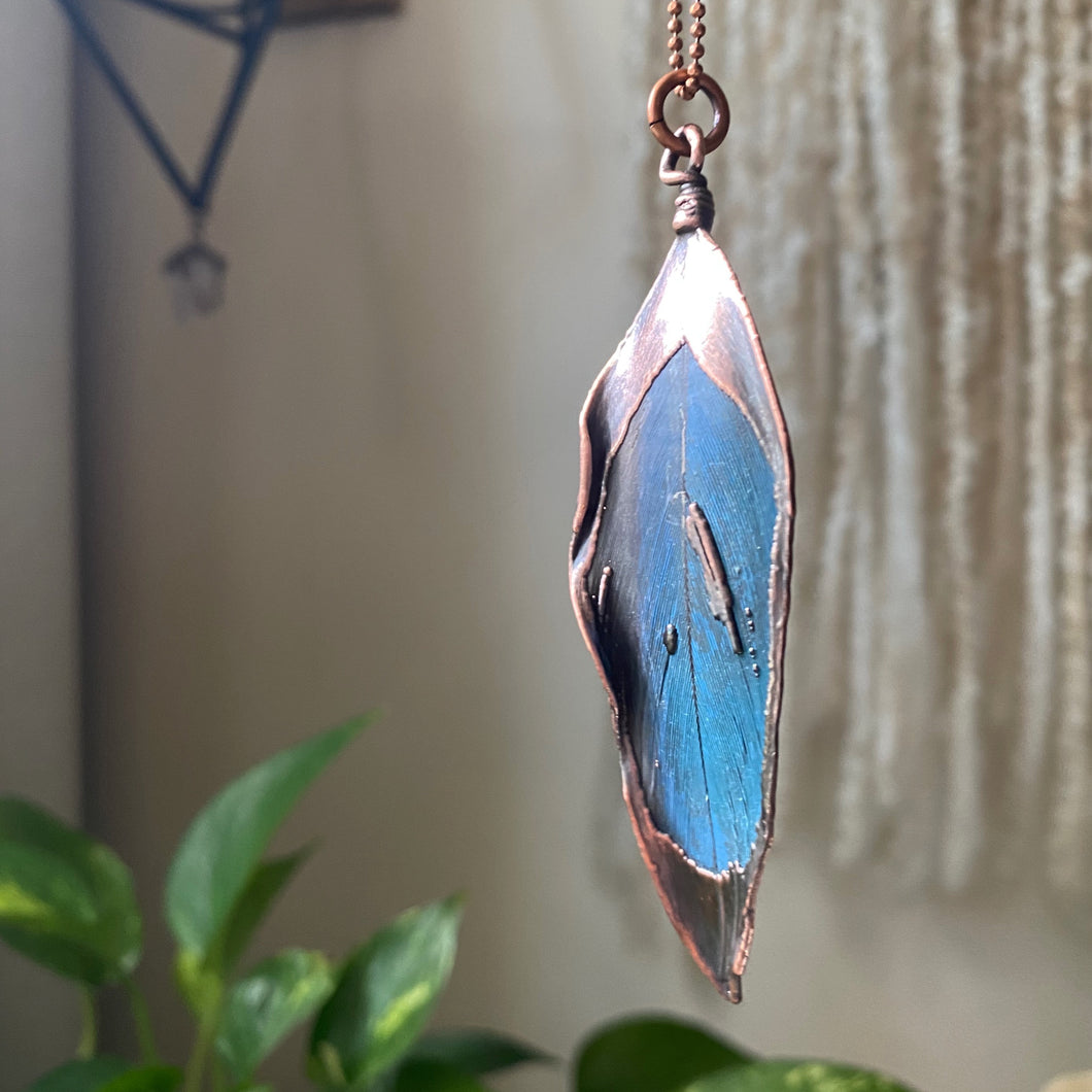 Electroformed Macaw Feather Necklace - Ready to Ship