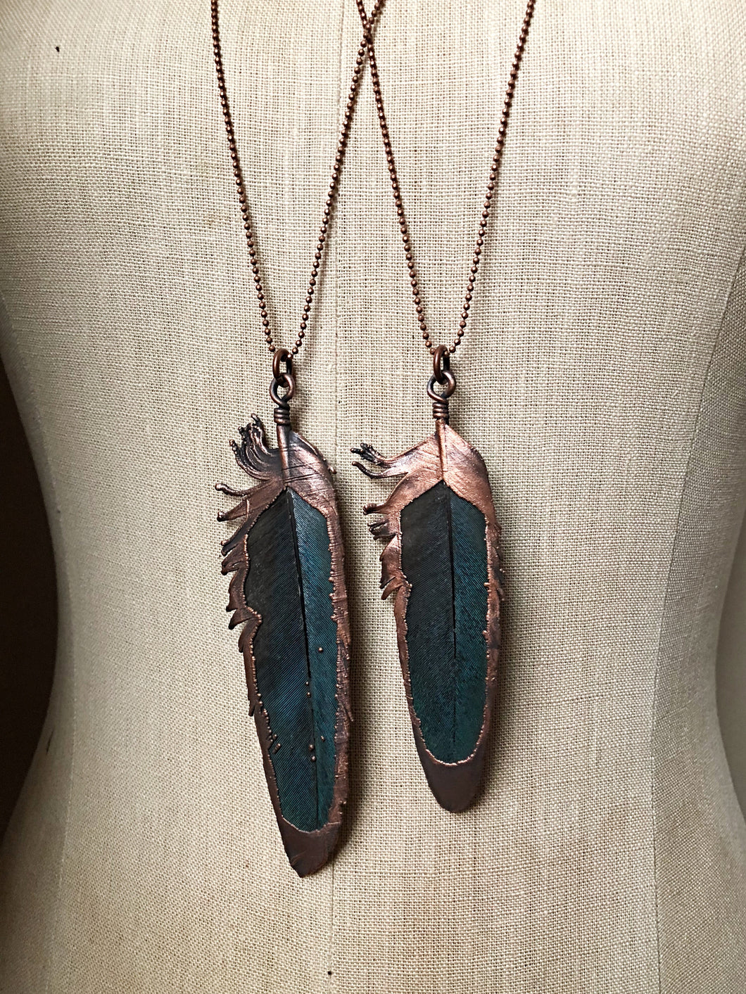 Electroformed Macaw Feather Necklace - Ready to Ship
