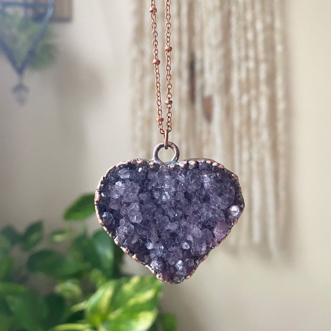 Amethyst Druzy Heart Necklace #1 - Ready to Ship