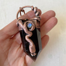 Load image into Gallery viewer, Smoky Quartz, Rainbow Moonstone, Clear Quartz Druzy, Garnet &amp; Sculpted Snake Lilith Necklace - Ready to Ship
