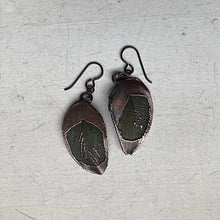 Load image into Gallery viewer, Electroformed Green Macaw Feather Earrings - Ready to Ship
