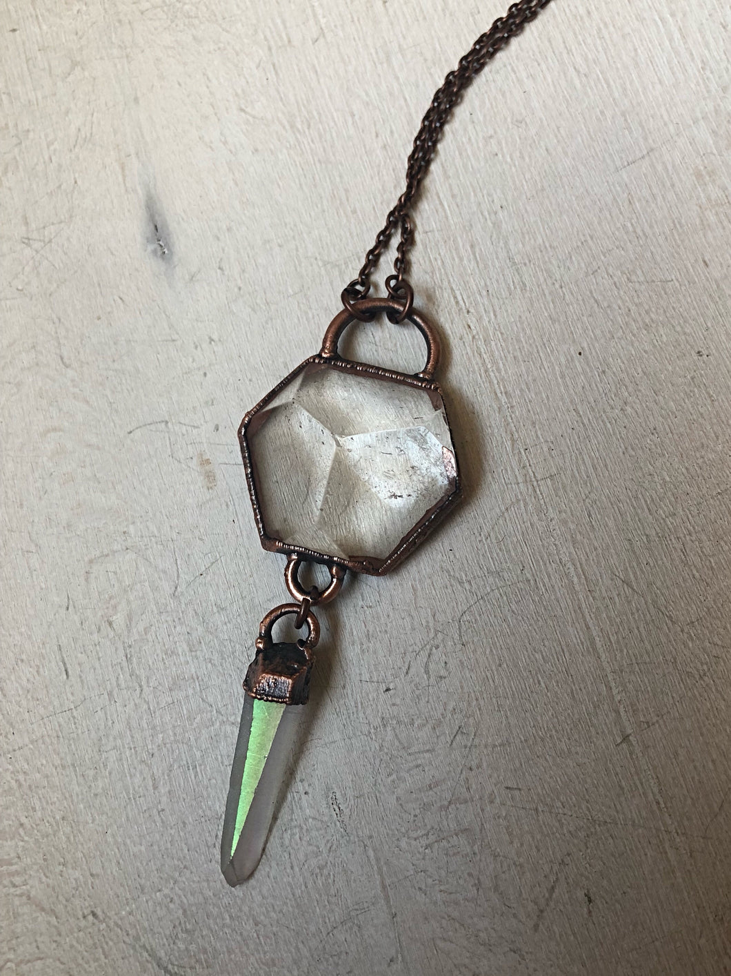 Clear Quartz Hexagon with Angel Aura Point Necklace - Ready to Ship