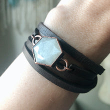 Load image into Gallery viewer, White Moonstone Hexagon and Leather Wrap Bracelet/Choker #1 - Ready to Ship
