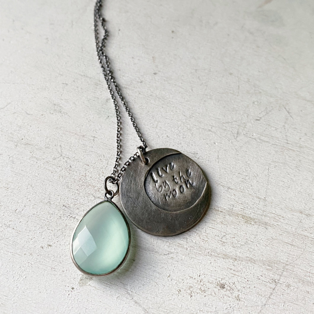 Live By the Moon Necklace with Light Blue Calcedony (Large)- Ready to Ship