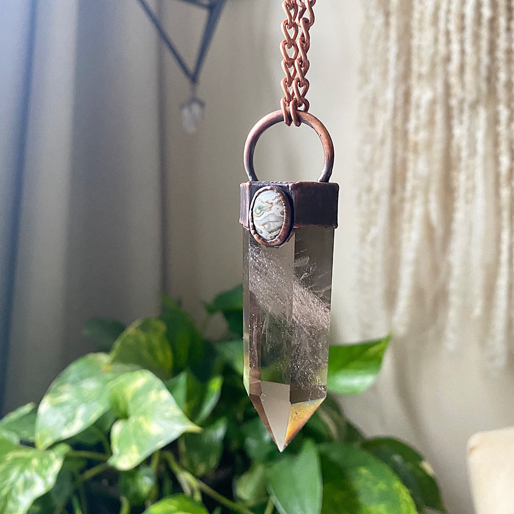 Large Polished Smoky Quartz with Ocean Jasper Point Necklace - Ready to Ship