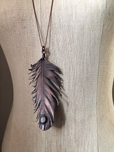Load image into Gallery viewer, Electroformed Feather and Rainbow Moonstone Necklace
