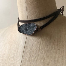 Load image into Gallery viewer, Gray Druzy and Leather Wrap Bracelet/Choker #2 - Ready to Ship
