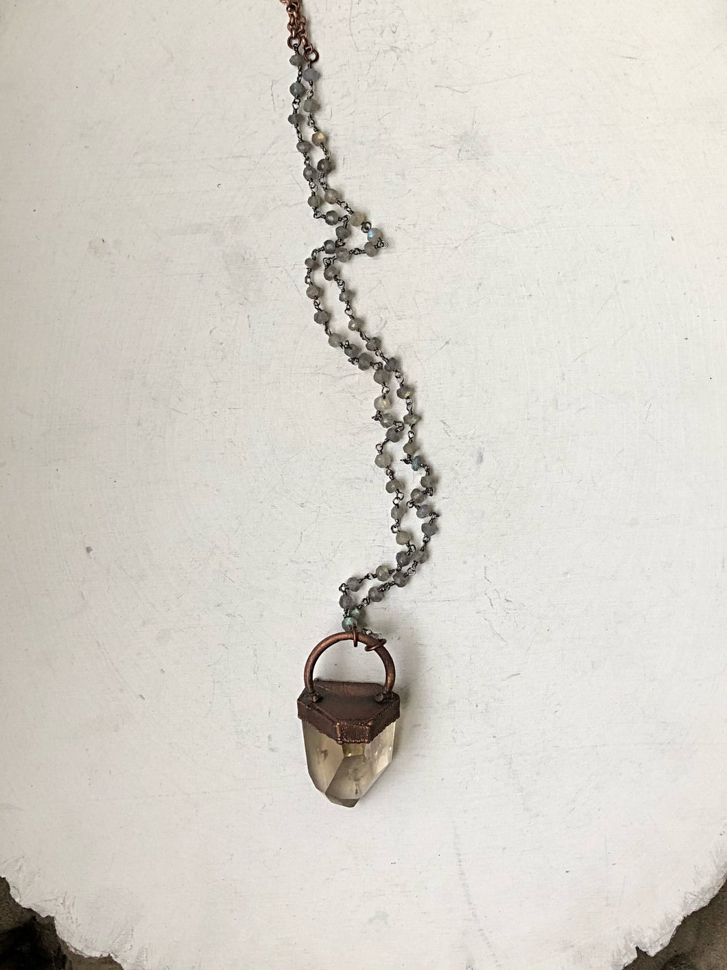 Polished Natural Citrine Point Necklace on Sterling Silver & Labradorite Rosary Chain - Ready to Ship (5/17 Update)