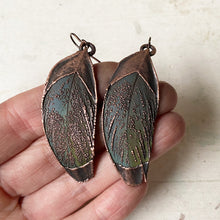 Load image into Gallery viewer, Electroformed Blue &amp; Green Macaw Feather Earrings - Ready to Ship
