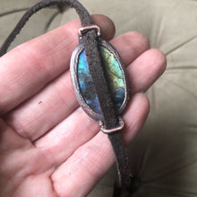 Load image into Gallery viewer, Labradorite and Leather Wrap Bracelet/Choker #1 - Spring Equinox Collection
