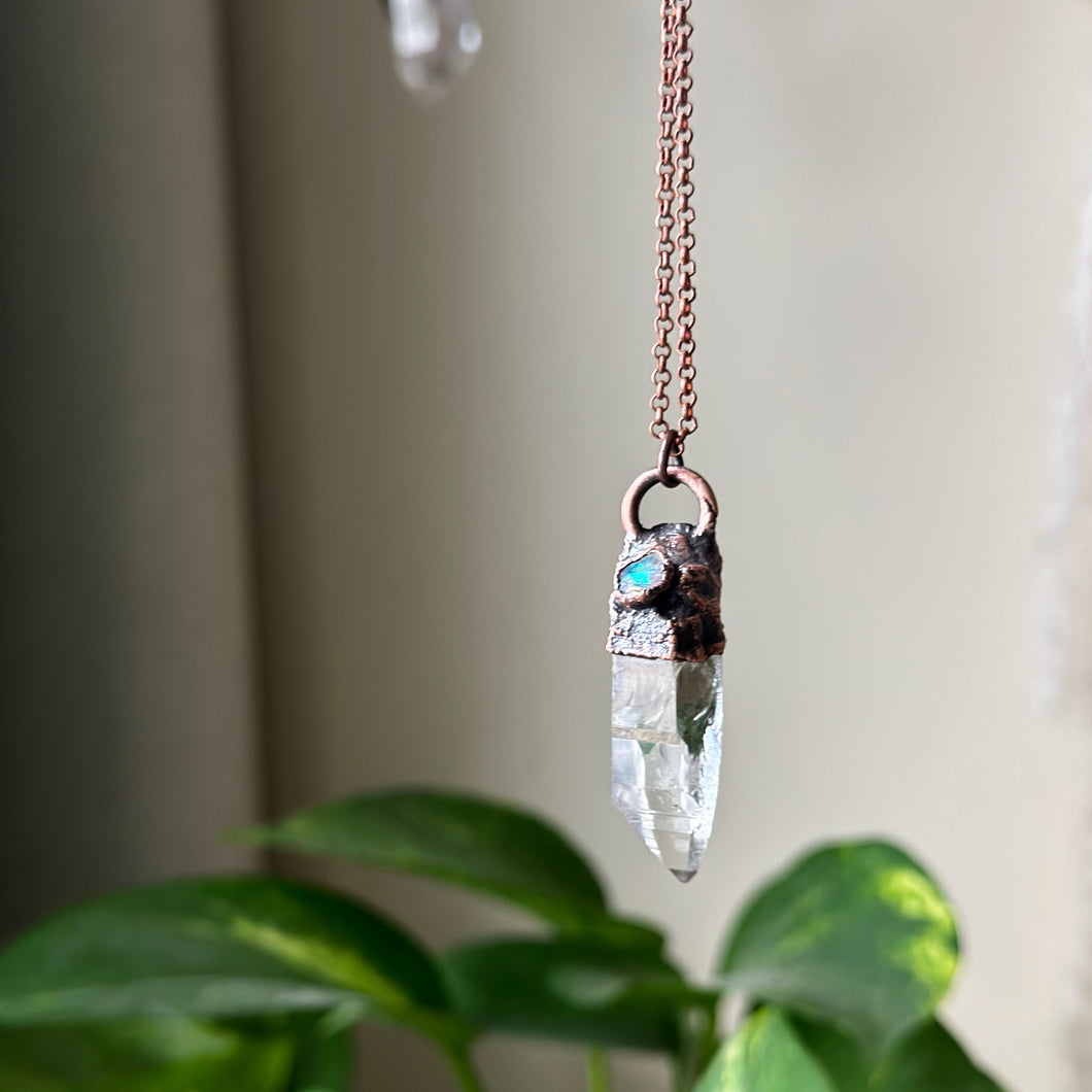 Clear Quartz Point & Raw Opal Necklace #5 - Ready to Ship