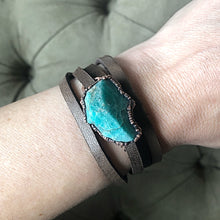 Load image into Gallery viewer, Raw Amazonite and Leather Wrap Bracelet/Choker - Ready to Ship
