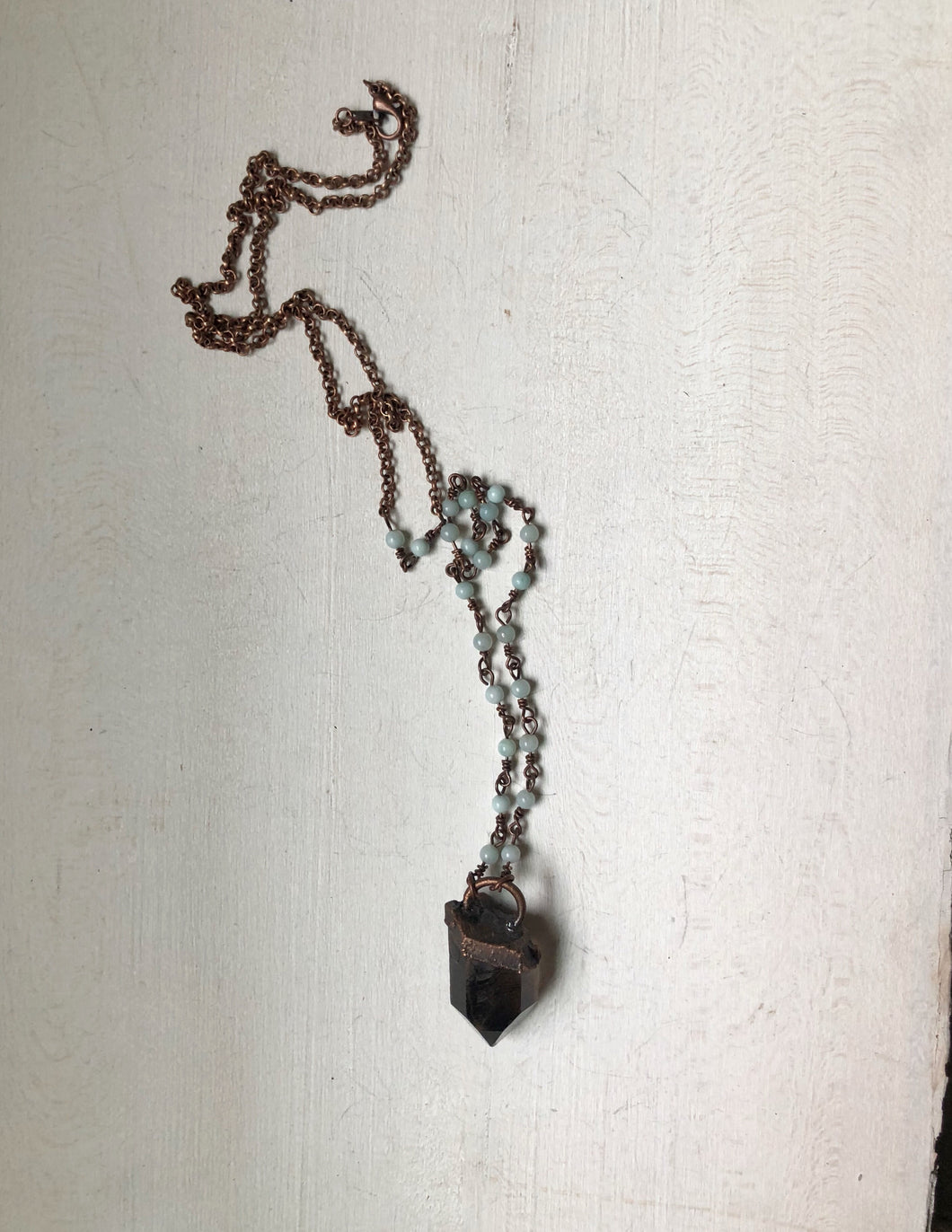 Raw Smoky Quartz Point Necklace with Amazonite Accented Chain (Satya Collection)