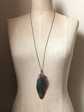 Load image into Gallery viewer, Electroformed Large Blue &amp; Green Macaw Feather Necklace - Ready to Ship
