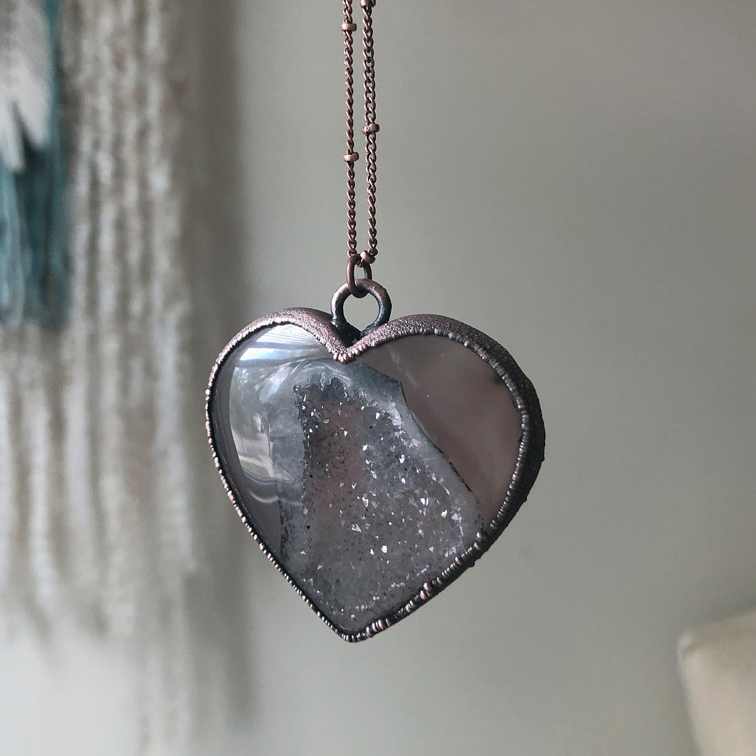 Agate Druzy “Broken Open” Heart Necklace #3 - Ready to Ship