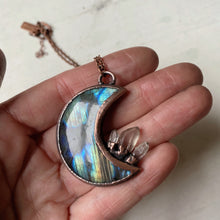 Load image into Gallery viewer, Labradorite Crescent Moon with Raw Clear Quartz Necklace #1 - Ready to Ship
