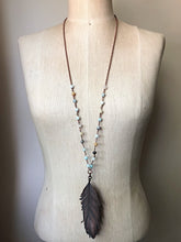 Load image into Gallery viewer, Large Electroformed Feather &amp; Amazonite Necklace  - Ready to Ship
