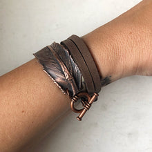 Load image into Gallery viewer, Electroformed Feather and Leather Wrap Bracelet - Ready to Ship
