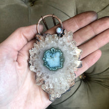 Load image into Gallery viewer, Stalactite Slice Necklace #2 with Rainbow Moonstone - Ready to Ship
