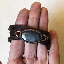 Load image into Gallery viewer, Silver Obsidian and Leather Wrap Bracelet/Choker
