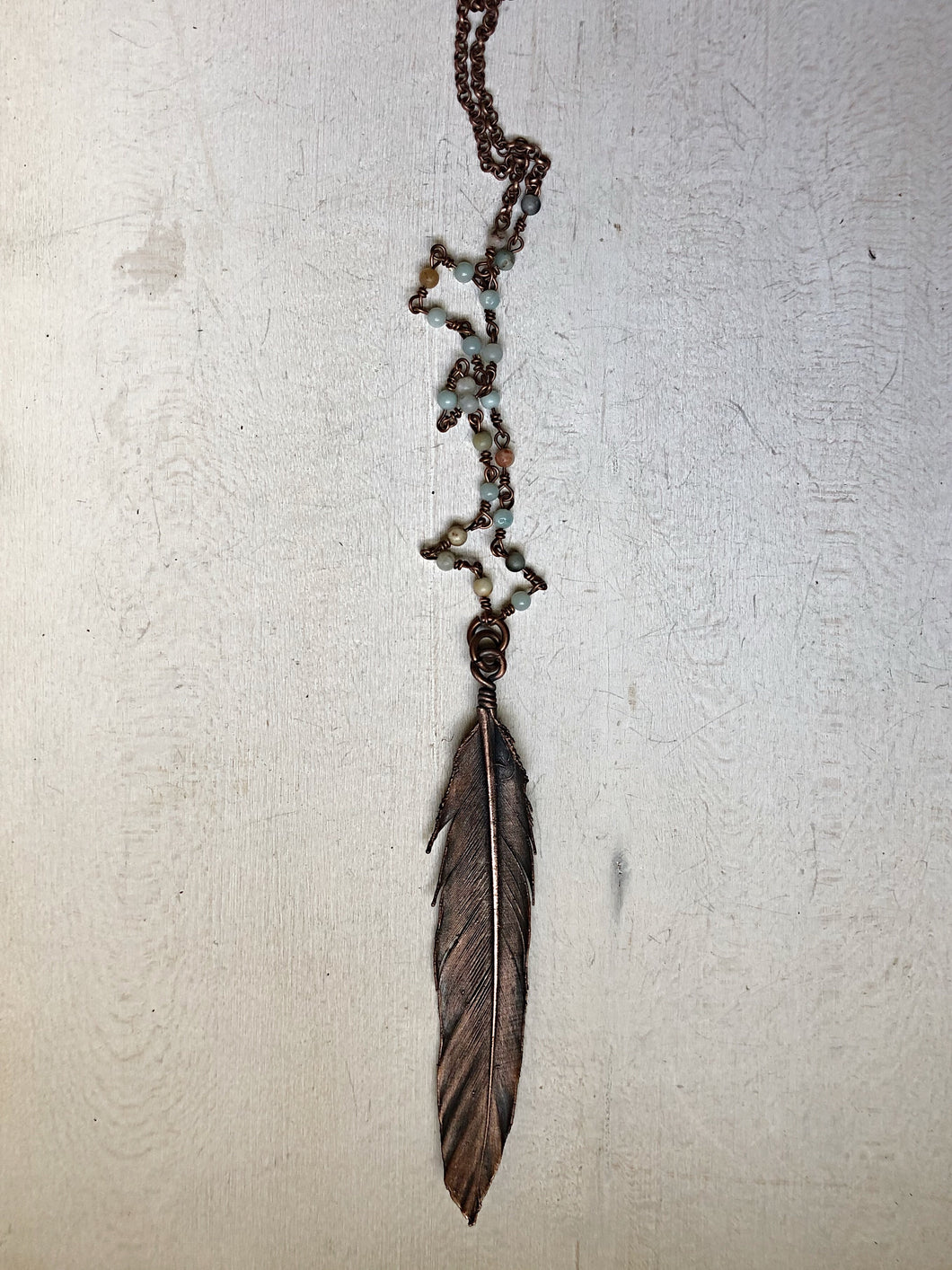 Wild Electroformed Feather & Amazonite Necklace  - Ready to Ship