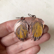 Load image into Gallery viewer, Electroformed Yellow Macaw Feather Earrings #2 - Ready to Ship
