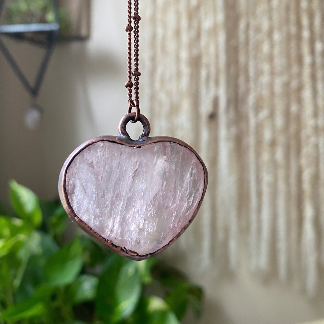 Rose Quartz Heart Necklace #1 - Ready to Ship