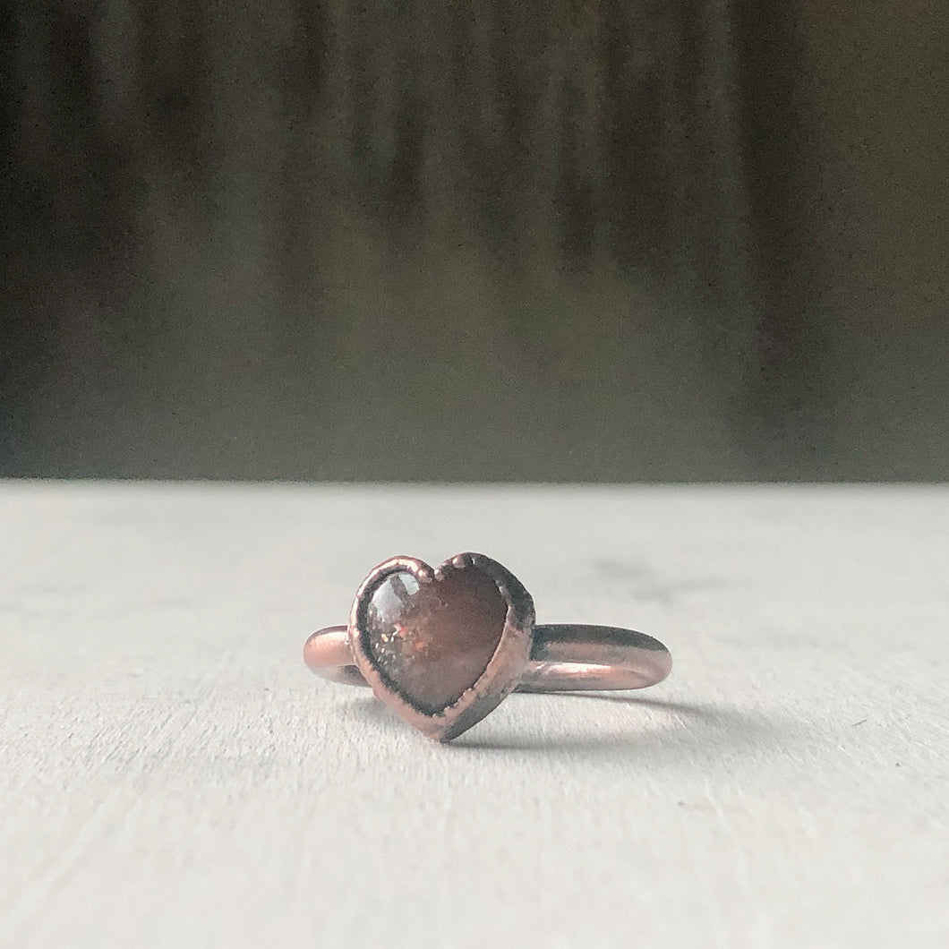 Sunstone Heart Ring - #5 (Size 7.75) - Ready to Ship