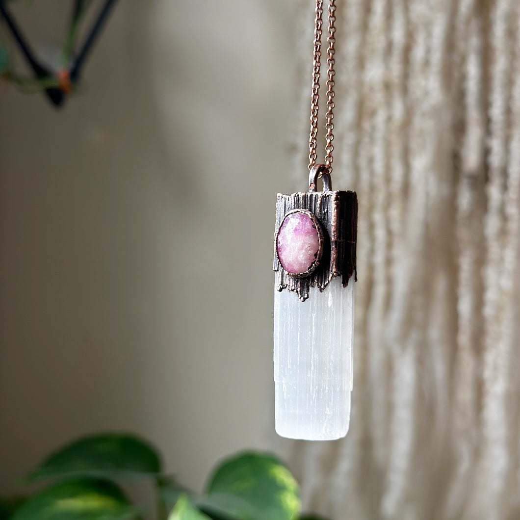 Selenite & Pink Sapphire Necklace - Ready to Ship