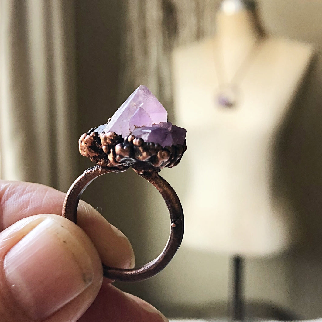 Tibetan Amethyst Mini Cluster Ring #2 (Size 7) - Tell Tale Heart Collection