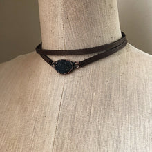 Load image into Gallery viewer, Charcoal Druzy and Leather Wrap Bracelet/Choker #2 - Ready to Ship
