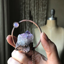 Load image into Gallery viewer, Amethyst Cluster with Rainbow Moonstone Necklace #2 - Tell Tale Heart Collection
