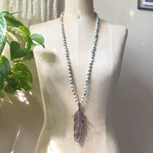 Load image into Gallery viewer, Electroformed Feather and Amazonite Necklace
