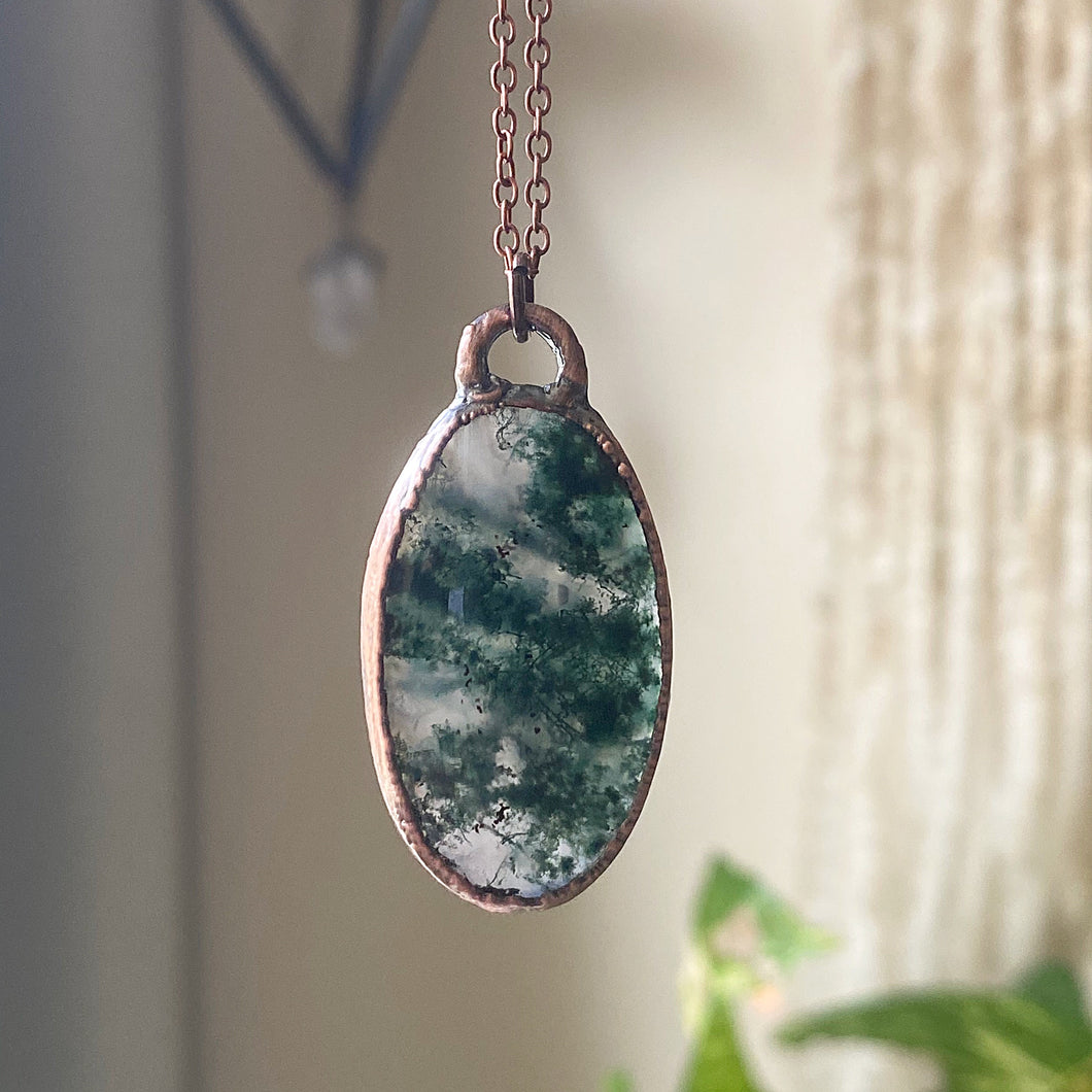 Moss Agate Oval Necklace #1- Ready to Ship