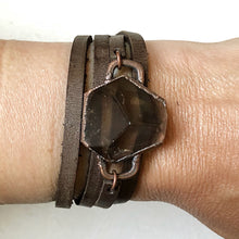 Load image into Gallery viewer, Smoky Quartz Hexagon and Leather Wrap Bracelet/Choker (Flower Moon Collection)
