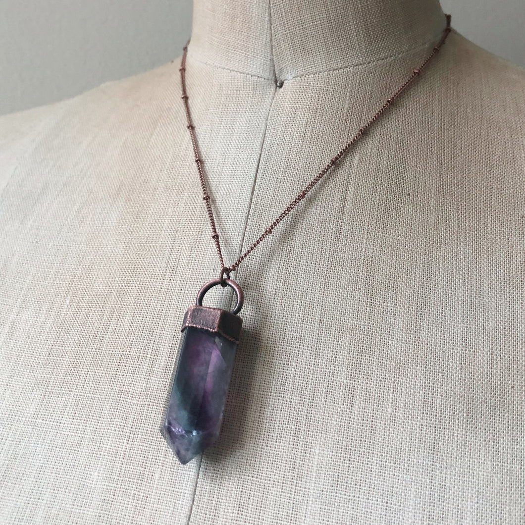 Fluorite Polished Point Necklace #5 - Ready to Ship