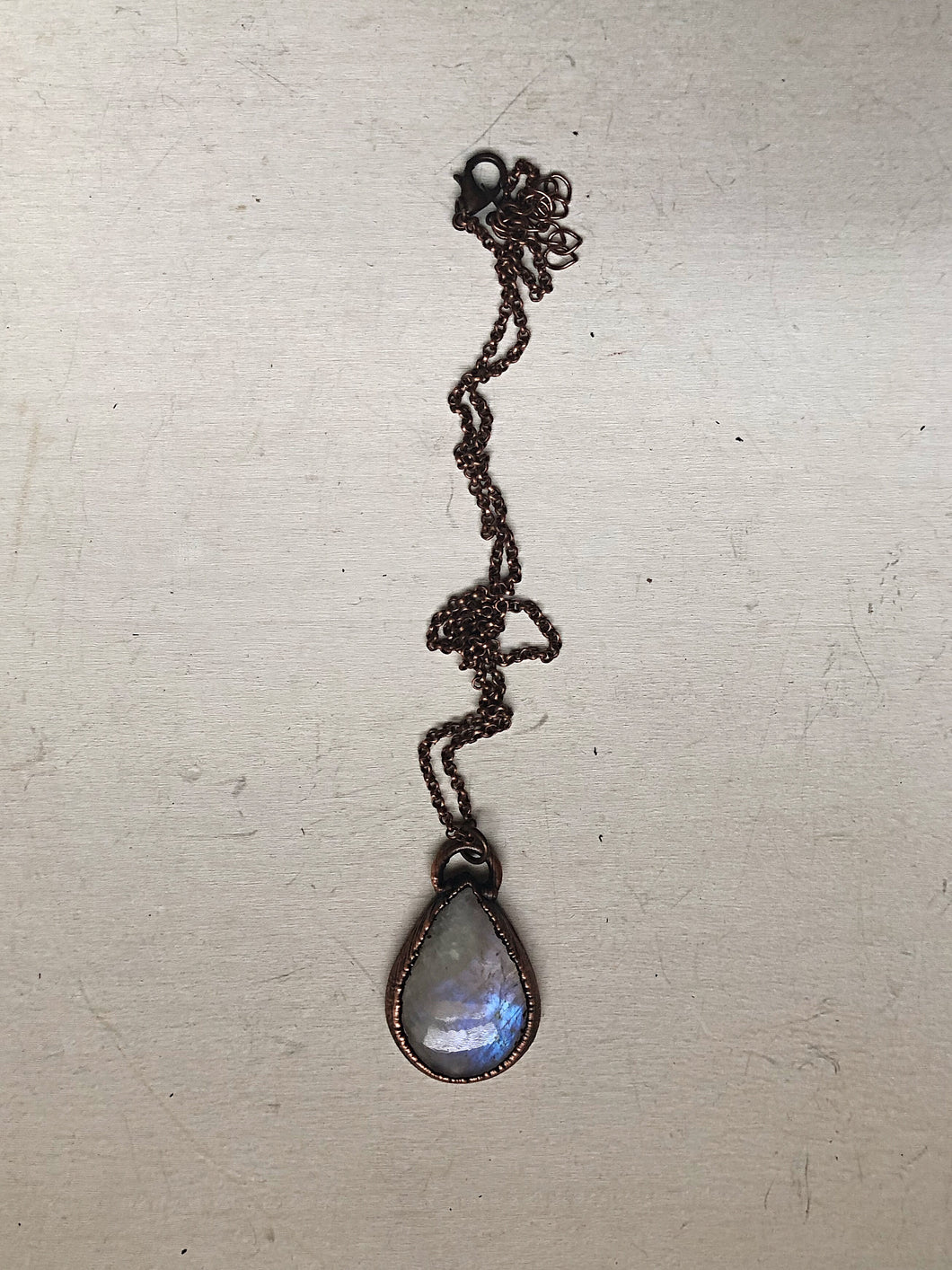 Rainbow Moonstone Necklace Teardrop #1 - Ready to Ship