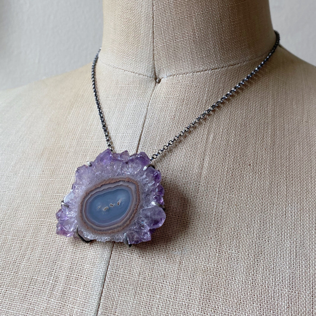 Amethyst Stalactite Slice Necklace #4- Sterling Silver