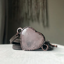 Load image into Gallery viewer, Rose Quartz Heart and Leather Wrap Bracelet/Choker
