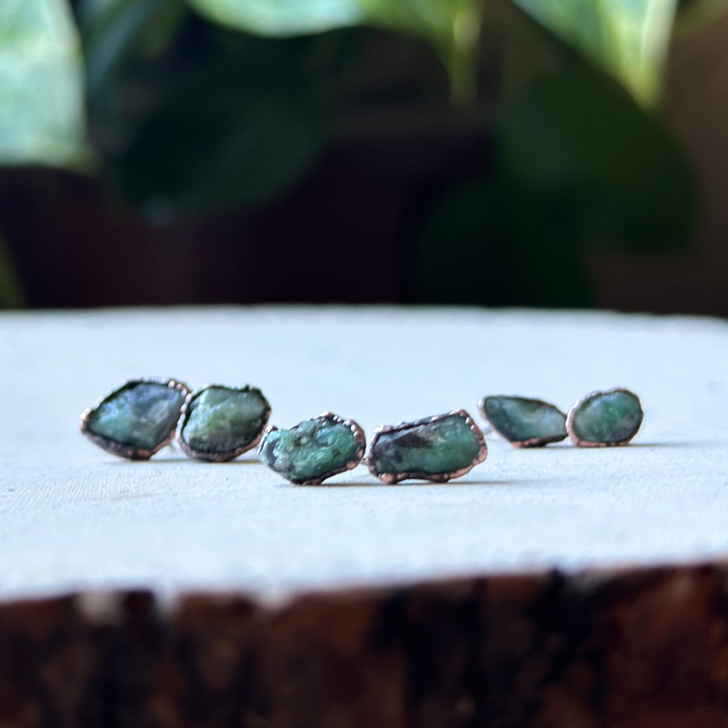 Raw Emerald Stud Earrings - Made to Order